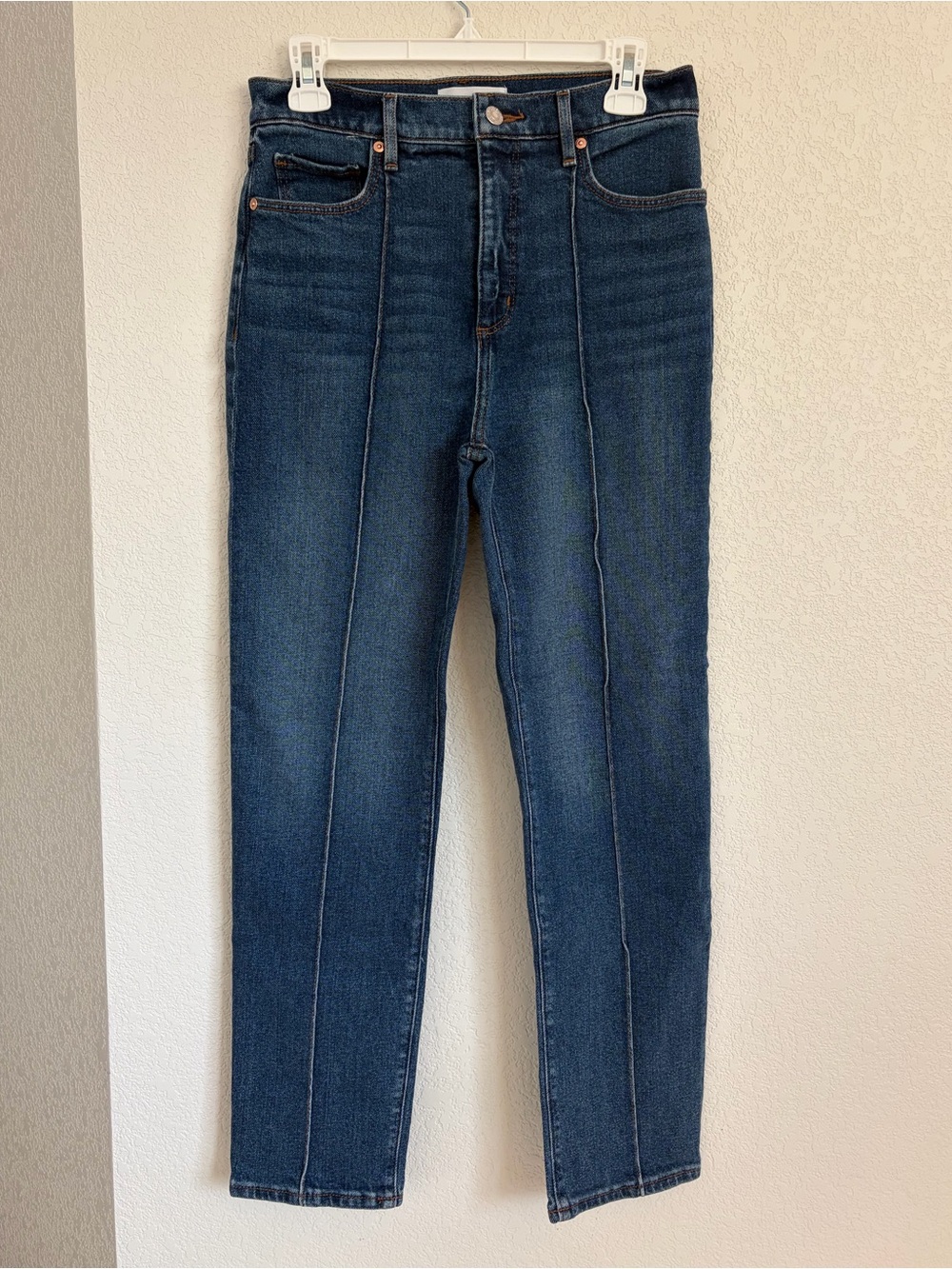 LOFT Dark Blue Straight-Leg Jeans with Center Seam